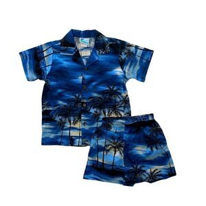 Boy’s blue tropical Hawaiian set vacation beach outfit size 6